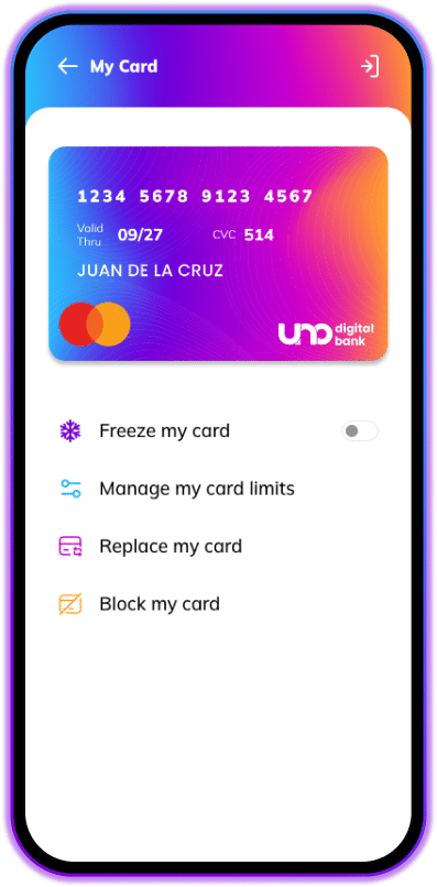 uno digital bank cellphone app light mode mycard icon screen 1