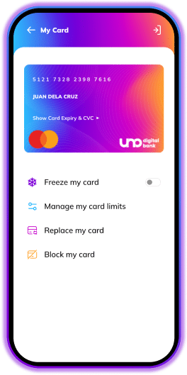 uno digital bank cellphone app light mode mycard
