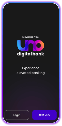 uno digital bank cellphone app screen dark mode
