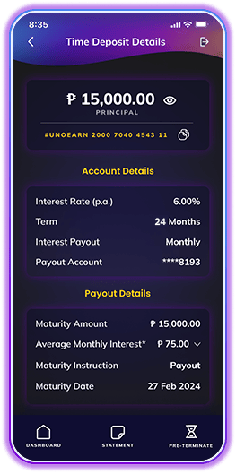 UNOearn Time Deposit Details 1